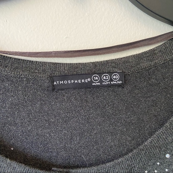 Knit sweater with crystals by Atmosphere (UK), grey, women’s size 10 - Picture 3 of 7